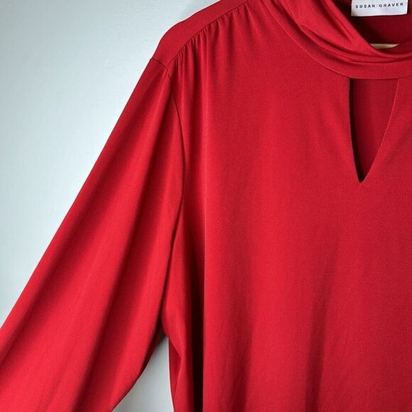 Susan Graver Red Liquid Knit Keyhole Neck Long Sleeve Pullover Blouse Top Sz 2X - Picture 4 of 9
